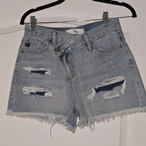 KanCan Blue Distressed Jean Shorts Frayed Hem